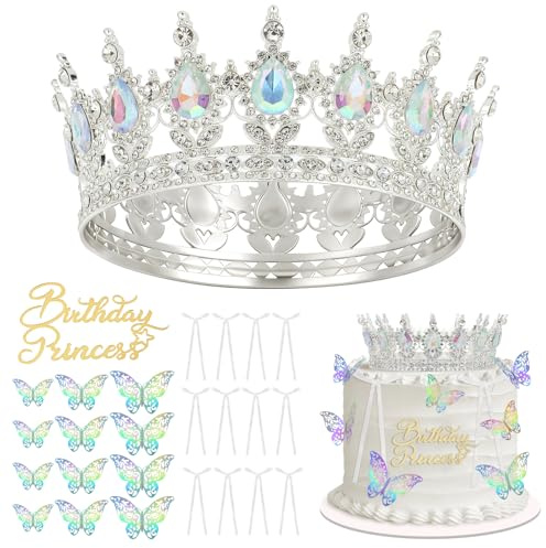 26 Stk Tortendeko Krone, Kristall, Metall, Gold, 3D, für Hochzeit Prom | Krone für Torte, 26 Stück, mit „Birthday Princess“ Cake Topper Geburtstag