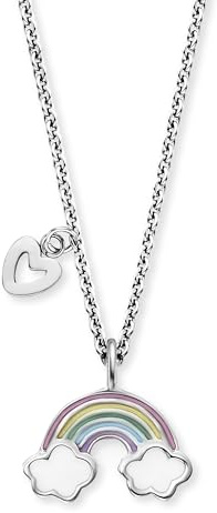 Herzengel Regenbogen Halskette Kinder Edelstahl IP Rhodium – Bunte Emaille Kette Mädchen Schmuck Geschenk