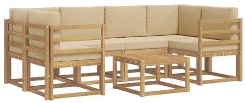 vidaXL Outdoor-Sofagarnitur mit Kissen 7 pcs Weiß und Beige, Garten-Lounge, modernes Outdoor-Sofa, gemütliche Sitzecke für Pool, entspannende Holz-Patio-Ausstattung