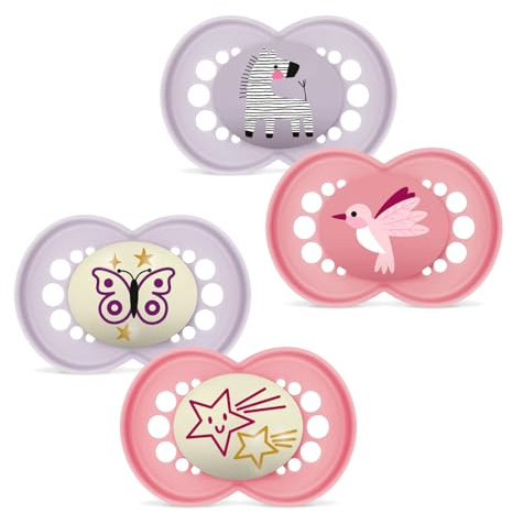 MAM Day & Night 6-16 mesi Ciuccio in silicone Girls, set da 4 pezzi, con 2 scatole sterilizzate