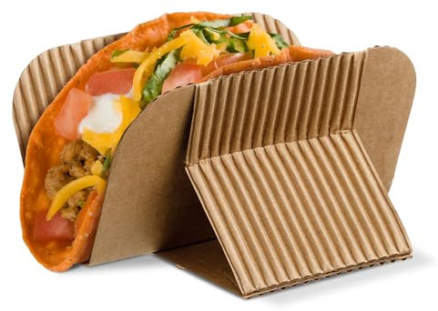 AURA eco-packaging Disposable Taco Holder Stand - Rack Tray Plates For Serving Hard Or Soft Tacos Shells Shawarmas Hot Dogs Waffle Sandwiches Gyros Pita Wraps Kraft