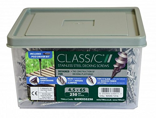 HARDWARE FOR YOU LTD - TIMCO TUN OF 250 STAINLESS STEEL DECKING SCREW COUNTERSUNK HEAD 4.5 X 65