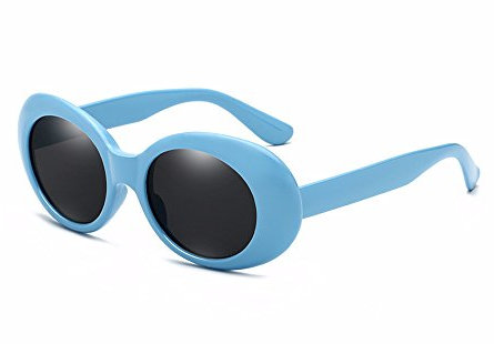 BOZEVON Retro Ovale Sonnenbrille - UV400 Schutzbrillen für Damen & Herren Blau-Schwarz C3