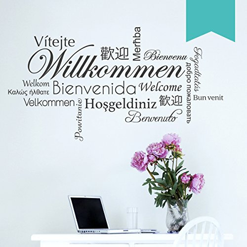 WANDKINGS Wandtattoo - Willkommen in verschiedenen Sprachen - 50 x 27 cm - Mint - Wähle aus 5 Größen & 35 Farben