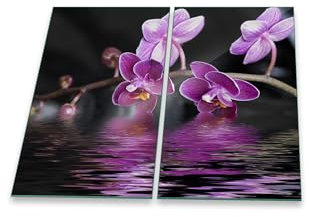 Herdabdeckplatte Abdeckung Ceranfeld Abdeckplatte Schneidebrett 2-Teilig 60x52 Orchidee Lila Spritzschutz Glasplatte Ceranfeldabdeckung Schutz Herdschutz Sicherheitsglas Glasschneidebrett 2x30x52