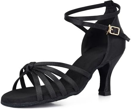 VASHCAME - Damen Hoher Absatz Tanzschuhe Standard/Latein Schwarz Knoten Absatzhöhe 7cm 41