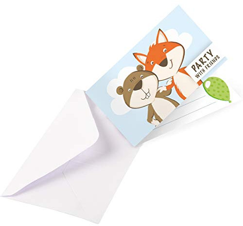 NET TOYS 8 Fuchs & Biber Einladungskarten mit Umschlägen | ca. 14 x 8 cm | Niedliche Party-Deko Einladungs-Set Märchenwald geeignet für Kinder Geburtstagsfeier & Kinderfest