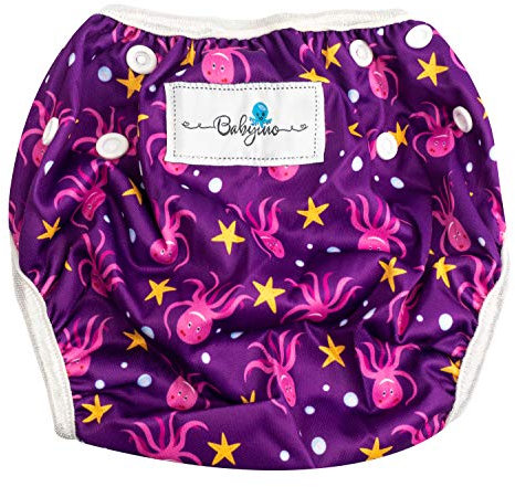 Babyino wiederverwendbare Schwimm-Windel | Bade-Hose für Babys und Kleinkinder (Lila Octopus) 6 bis 18 Monate Verstellbare Größe mitwachsende Schwimm-Kleidung