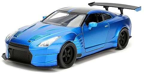 Jada Toys Fast & Furious Brian's 2009 Nissan GT-R (R35) Ben Sopra, Auto, Tuning-Modell im Maßstab 1:24, mit Spoiler, zu öffnende Türen, Motorhaube und Kofferraum, Freilauf, blau 253203014