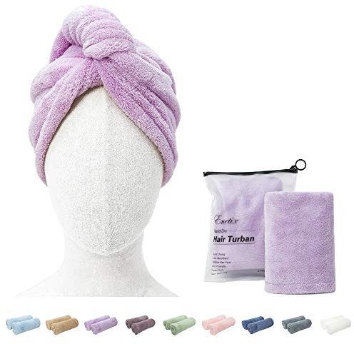 ENETIX 2 Stück Microfaser Handtuch für Damen, Haare Schnelltrocknend 25 × 70 cm Super Absorbierender Anti-Frizz-Haar-Turban, Schnell trocknende Haartücher mit Knopf (Lavendel)