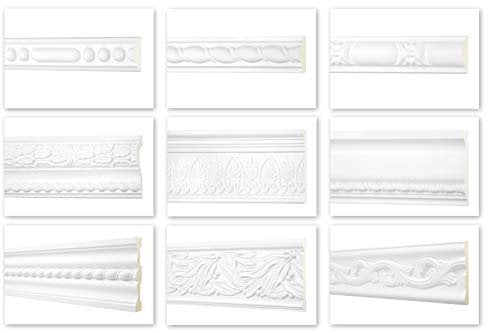 HEXIM Perfect 2 Meter Flachprofile - große Auswahl, Serie 2 (AC310-96x17mm) - Stuckprofil aus PU gemustert, weiß, stoßfest - Flachleiste Dekorleiste Wandleiste Zierprofile