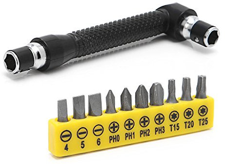 mdhsh 10 in 1 Socket Screwdriver L-shaped Angle Head Twin Wrench Driver To Flat Bit