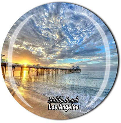 3D Malibu Strand Los Angeles USA Amerika Kühlschrank Magnet Souvenir Kristall Glas Magnet Tourist Reise Souvenir Sammlung Geschenk Magnetaufkleber Home Küche Dekoration