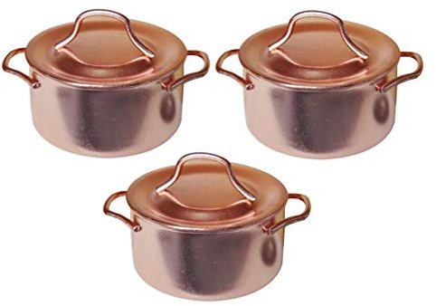 EXCEART 3Pcs 1/12 Dollhouse Pots Miniature Kitchen Cooking Pot Mini Sauce Pan Copper Pot Dollhouse Decoration Accessories