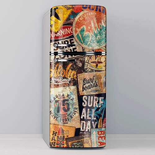 Vinilo Adhesivo Decorativo para Nevera, Especial Libre De Burbujas, Carteles De Surf Vintage (60x185cm)