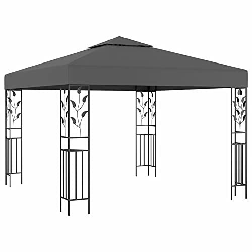 Tidyard Pavillon mit LED Beleuchtung, UV-Schutz Gartenpavillon Partyzelt Bierzelt 3x3 m Anthrazit 180 g/m²