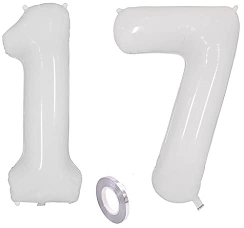 Weiß Luftballons Zahl 17. Geburtstag deko Mädchen Junge,Zahlen Ballon 17 Geburtstag deko, 40 Zoll Heliumballon 17 jahre Geburtstagsdeko Mädchen Junge Aufblasbar Helium Folienballon 17 Weiß（17）