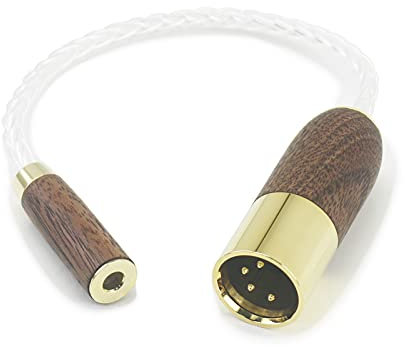 HansnBy 4-poliger XLR symmetrischer Stecker auf 4,4 mm symmetrische Buchse Kopfhörer-Audio-Adapterkabel 8 Adern 6 N OCC Kupfer Einkristall versilberter Draht Walnussholzschale