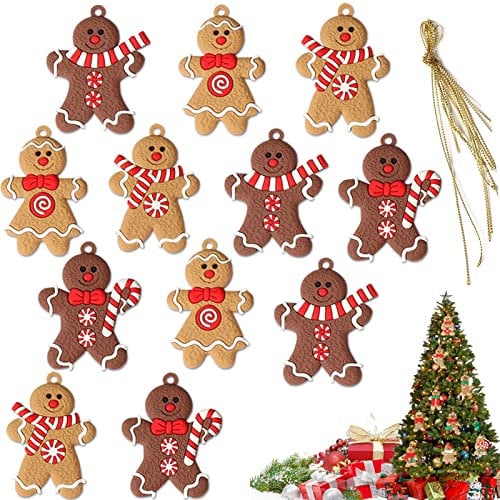 Lebkuchenmann Ornamente, 12 Stück Lebkuchenmann Weihnachtsbaumschmuck Lebkuchenmann Hängende Weihnachtsschmuck Lebkuchen Weihnachtsschmuck, Für Weihnachtsbaumschmuck (Tief)