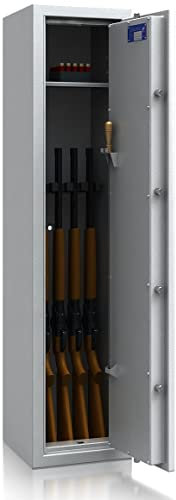 SafeHero Waffenschrank Klasse 1 EN 1143-1 Secureo Eagle 5 XL | Waffenschrank 1 für 5 Langwaffen | Langwaffenschrank Schlüsselschloss | Zugelassener Waffenschrank Langwaffen, Kurzwaffen + Munition