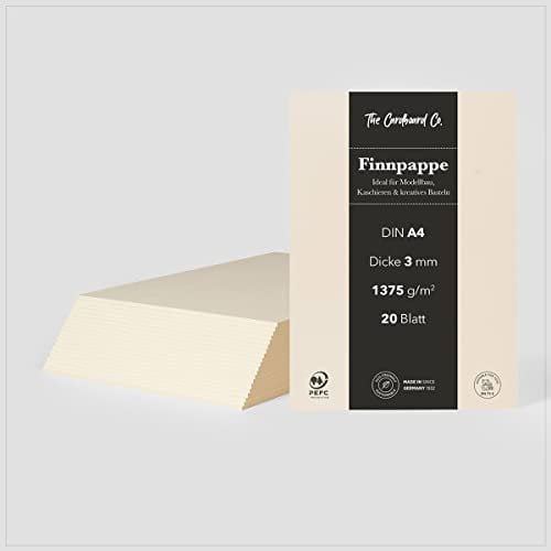 TheCardboardCo Finnpappe, 3 mm (1.375 g/m²), DIN A4 (210 x 297 mm), 20 Blatt, Holzpappe für Modellbau, Kaschieren & kreatives Basteln, naturweiss
