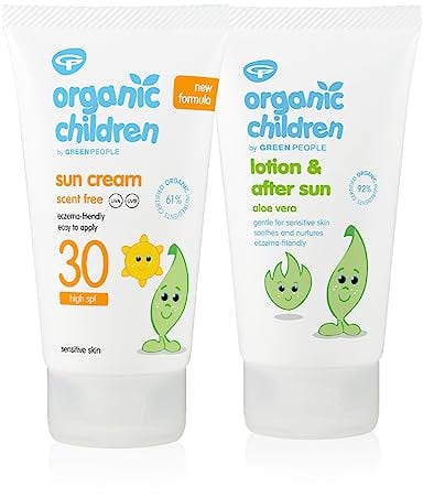 Green People Organic Children Sun Cream SPF30 + After Sun Bundle 2x150ml | Natural, Organic Sunscreen for Kids | Eczema Friendly, Sensitive Skin, Prickly Heat | Easy to Apply | Babies 6m+, Children