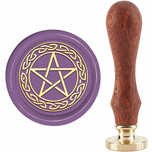 craspire Pentagramm-Wachs-Siegelstempel, Knoten-Siegellack-Stempel, 30 mm/1.18 Zoll, Abnehmbarer Messingkopf, Siegelstempel Mit Holzgriff Für Geschenke, Einladungen, Grußkarten, Verpackung