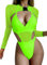 EVELUST Rave Outfits for Women - Festival Neon Bodysuit Long Swimsuits Mesh Buckle Shrug Crop Top Club Party 2 Pcs Set(Green,XL-2,1017w)