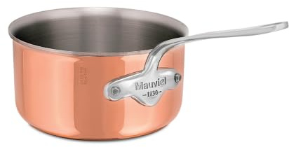 Mauviel M'6S Sauteuse 6 plis en cuivre poli et acier inoxydable avec poignées en fonte d'acier inoxydable, convient à tous les types de poêles, 1,8 l, fabriquée en France