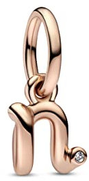 PANDORA Buchstabe n Handschrift Charm-Anhänger aus Sterlingsilber mit Zirkonia in der Farbe Roségold, Kompatibel mit PANDORA Moments Armbänder, 782475C01