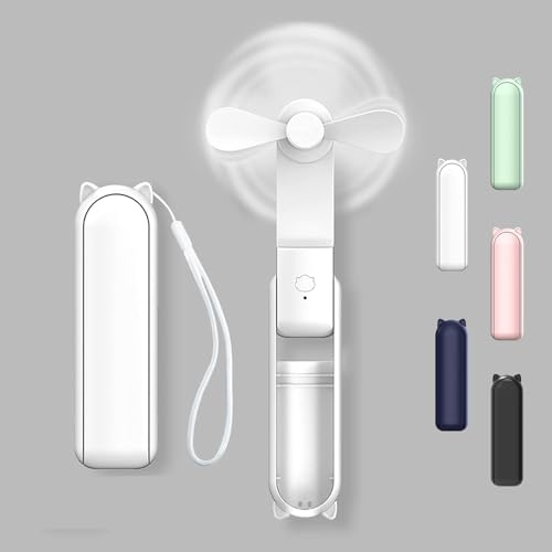 Rechargeable Hand Fan, Foldable Handheld Fan, Small Pocket Mini Hand Fan | Portable Travel Fan, Personal Desk Fan with Power Bank, USB Rechargeable Quiet Pockets Fan for Adults Women Makeup