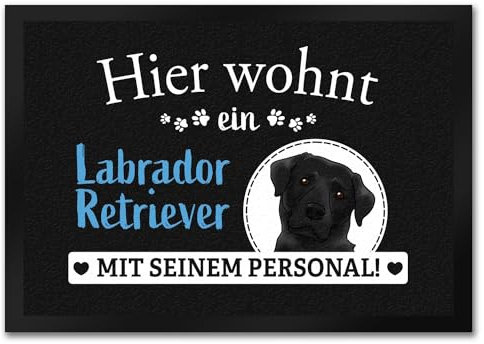 speecheese Hier wohnt EIN Labrador Retriever mit seinem Personal Fußmatte in 35x50 cm eine originelle Türmatte als lustige Dekoration am Eingang für Hundebesitzer und Familie mit Hund die