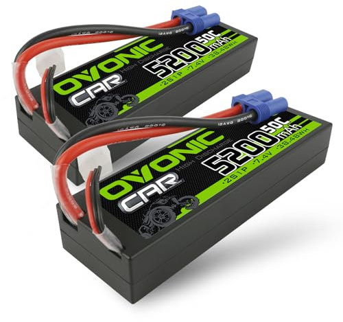 OVONIC 2s Lipo Akku 5200mAh 50C 7,4V Hardcase LiPo Akku mit EC5 Stecker für 1/10 RC Auto(2PCS