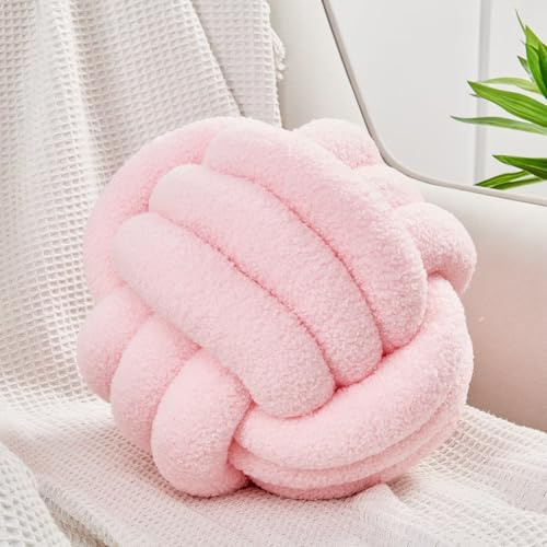 Uvvyui Cojín en Forma de Bola con Nudos, cojín Decorativo Suave para el hogar, cojín Redonda, Hecho a Mano, cojín Redondo de Felpa Anudado (22 cm, Rosa)