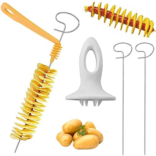 Disnace Lot de Pommes de Terre Manuel Spiral Cutter,Spirale Twister de Pommes de Terre,Couteau à Spirale en Acier Inoxydable pour Vegetable Cutter Barbecue, Frit, Rassembler, Fête, Camping, Cuisine