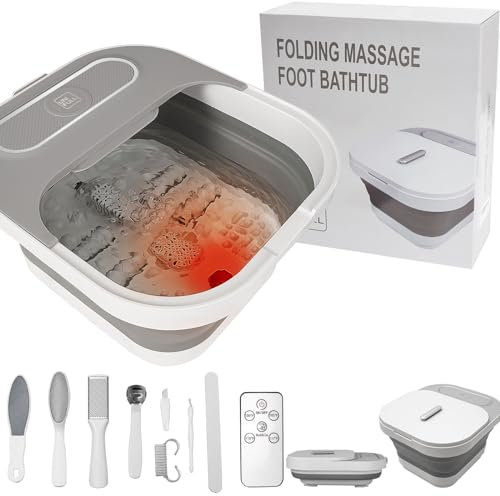 UNIFULL Baignoire spa pliable pour les pieds avec rouleaux chauffants et massants, bulles, kit de pédicure pour les pieds, contrôle de la température, lumière rouge, spa pédicure pieds, bain de pieds