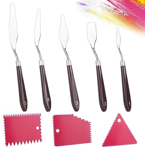 Palette Messer Set 8 Stück Strukturpaste Fein Spachtel, 3 Strukturpaste Spachtel 5 Öl Malen Palettenmesser, Strukturpaste Fein Spachtel für Ölgemälde/Gouache/Aquarell/Felsmalerei