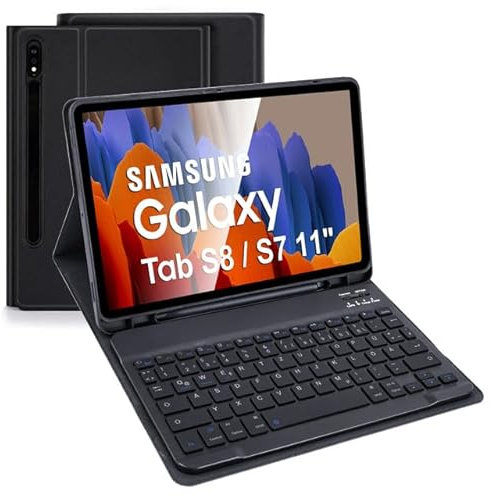 LAMA Bluetooth Tastatur Hülle für Samsung Galaxy Tab S8 11 2022/Tab S7 11 2020 - Deutsches QWERTZ Layout, Abnehmbarer Kabelloser Tastatur Hülle, Tastatur Schützhülle mit Stifthalter, Schwarz