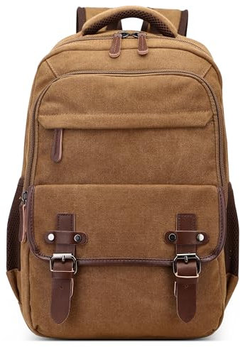 DEEVORCA Retro Hombre Mochila Grande Moda 15 Pulgada Ordenador Portatil Casual Bolsas con Mango Múltiples Bolsillos para Viajar Escuela Cámping Trabajo Senderismo Lienzo Hombre Backpack Marrón