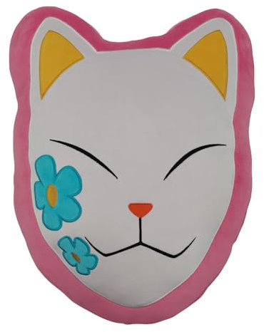 Homadict – Kissen Demon Salyer – Maske Tanjiro Rosa – dekoratives Zubehör – weich und flauschig – Maße 40 x 40 cm – Offizielles Lizenzprodukt von Demon Slayer