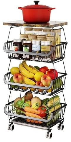 EMYJAY Carrello da Cucina, Carrello Porta Frutta E Verdura Carrello Cestino Rotante con Coperchio Superiore Scaffale Rotante per Cucina (Color : Noir, Size : 41x30.5x72.5cm)