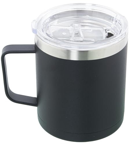 Taza Termo de 350ml de Acero Inoxidable Doble y Tapa acrilica en Negro y Transparente 9x9x11 cm