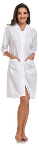 Jlowesun bademantel waffelpique damen,leichtes, mittelgroßes bademantel reißverschluss,Hoch saugfähige leichter sommer bademantel damenmit weicher Kapuze und Taschen