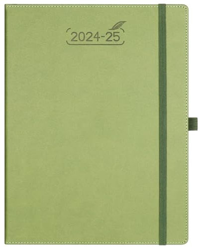 BEZEND 18-Monate Buchkalender 2024 2025 Terminplaner A4 PU-Leder Hardcover Kalender [Kiwi] Wochenkalender Juli 24-Dez 25 1 Woche 2 Seiten | Planer mit Stifthalter