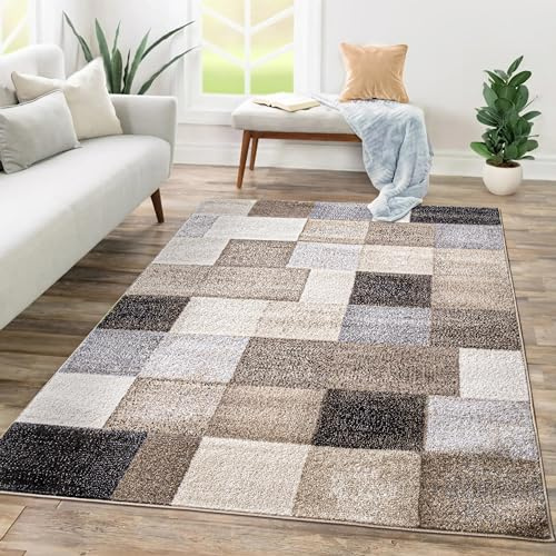 Paco Home Teppich Wohnzimmer Schlafzimmer Kurzflor Abstraktes Muster Geometrisches Design Wellen Motiv Moderne Deko, Grösse:230x320 cm, Farbe:Beige 4