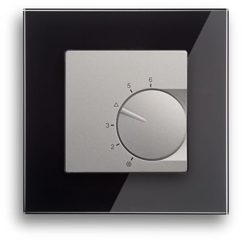 Raumtemperaturregler System Eberle unter Putz alu mit Abdeckrahmen Serie Gira (Esprit Glas schwarz)