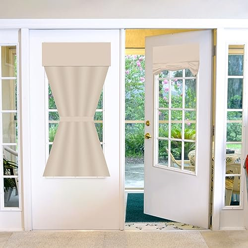 Maritown French Door Curtains 26 x 40 Blinds No Drilling Blackout Tie Up Single Thermal Door Curtain Tape Top Stick On No Drill Shade for French Doors Kitchen Bathroom Window (Beige, 66 x 102 cm)