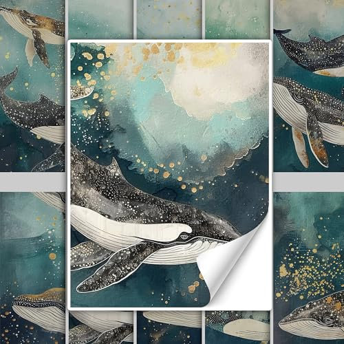 GRAZDesign Fliesenaufkleber Bad & Küche, maritim Wale im Wasser Klebefliesen selbstklebend - 15x20cm / 30 Stück