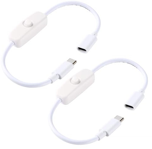 KUOQIY 2 Piezas Cable de Extensión USB Hembra a Macho con Interruptor de Botón, Cable de Encendido y Apagado Tipo-C, para lámpara de Escritorio LED Tira LED, Blanco