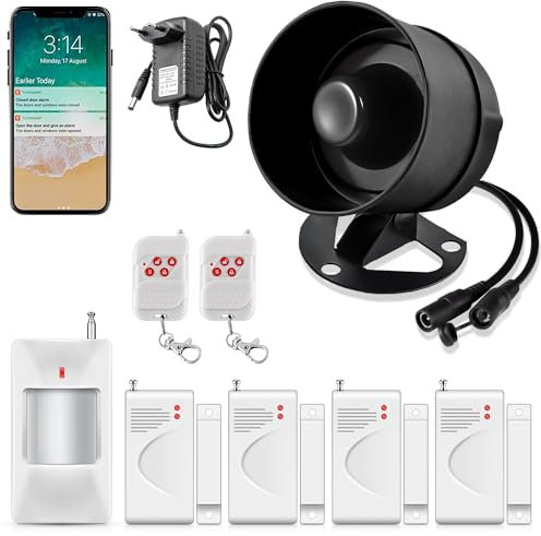 WiFi Alarmanlage Haus, Wasserdichtes 115dB Lautes Sirene Alarmanlage Wohnung mit Fenstersensor und Alarmanlage tür via Echtzeit APP Push, Ring Alarm für Tür Fenster, Wohnmobil,Garage (2.4GHz WiFi)